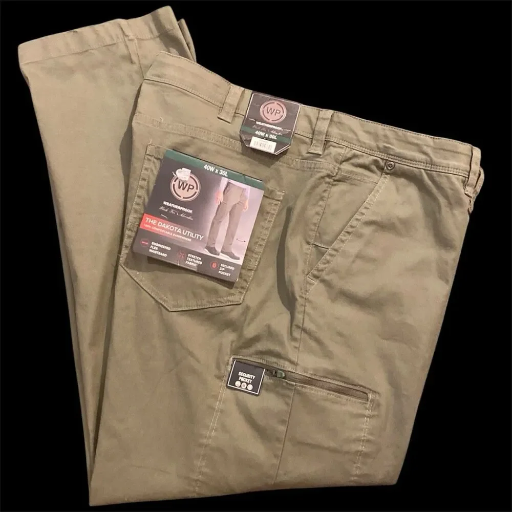 Weather Proof Dakota Utility Pants Men’s 40X30 Green Work Casual Stretch Trouser